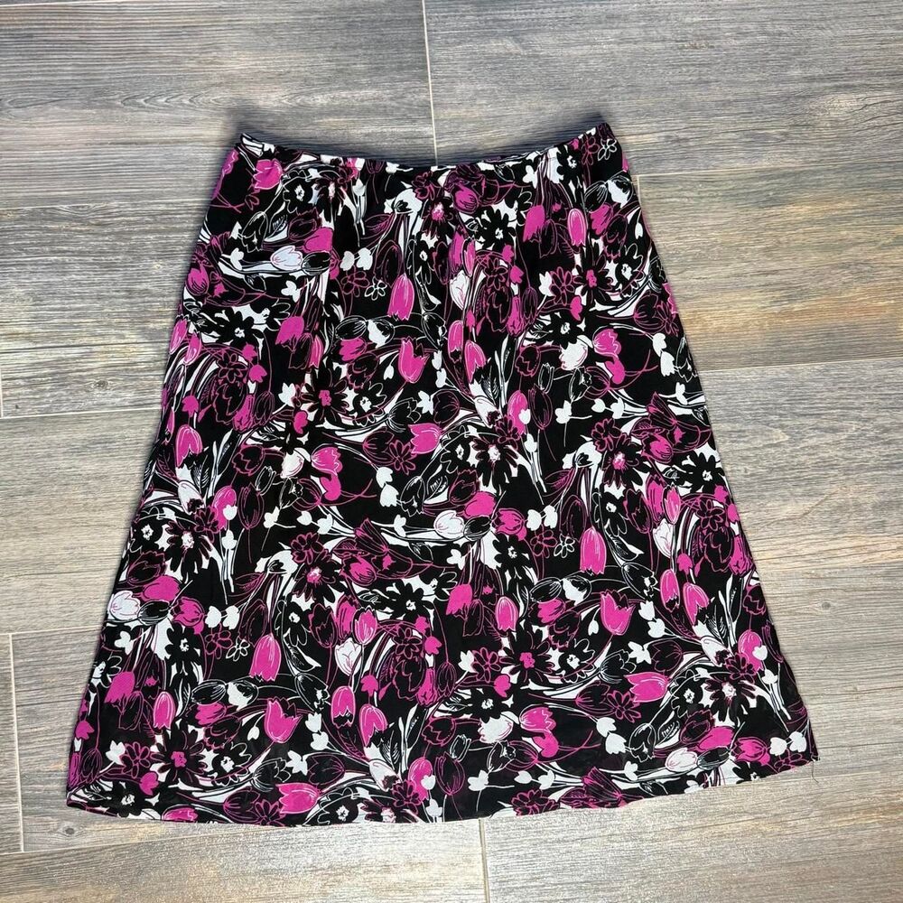 George Women's Black and Pink Skirt Classy floral midi skirt double lined